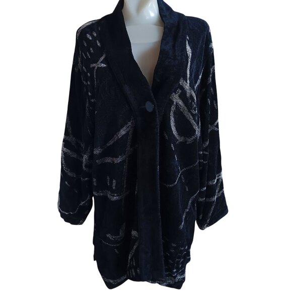 Vintage Women's Large Jacket Maude Andrade Black & White Abstract Woven Art - Picture 2 of 5